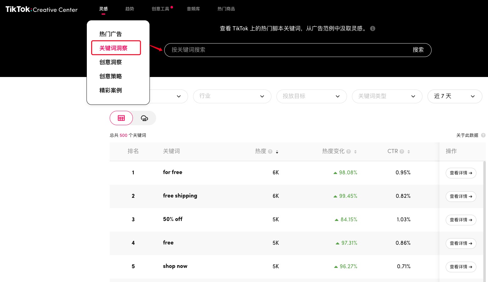 TikTok广告资源库灵感热门关键词洞察