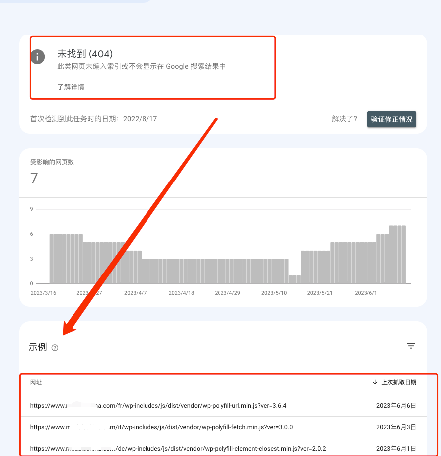 谷歌站长工具显示404错误的具体网址